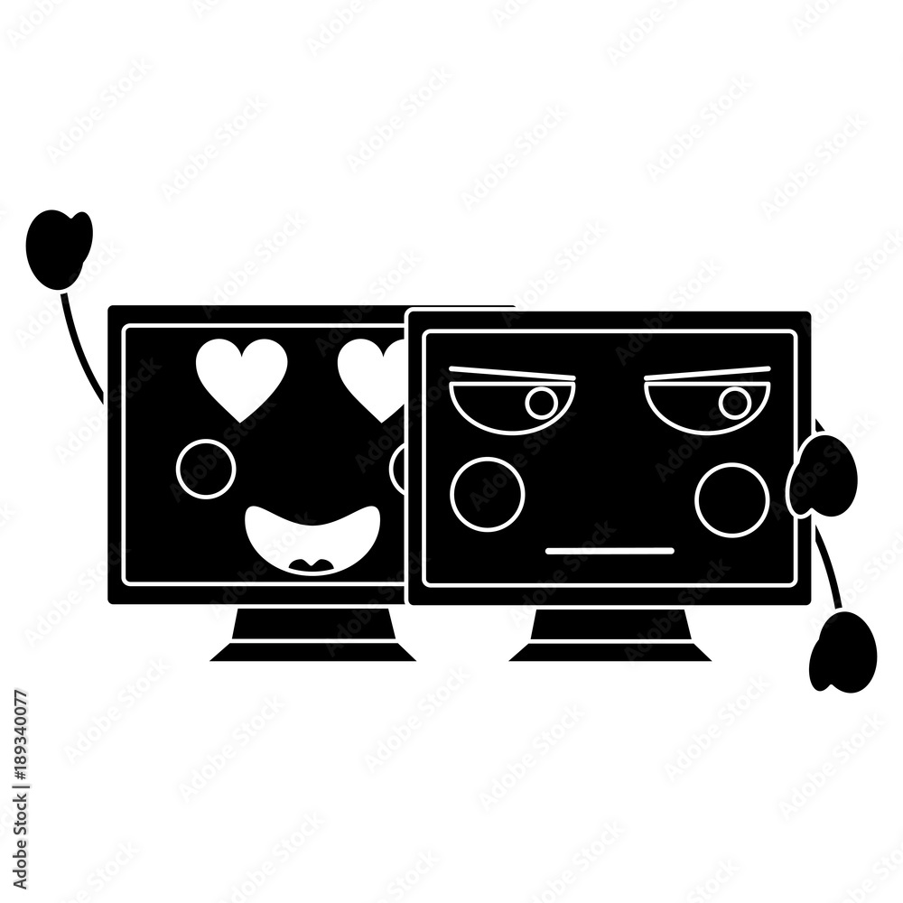 pc monitor hardware pair kawaii cartoon vector illustration pictogram ...