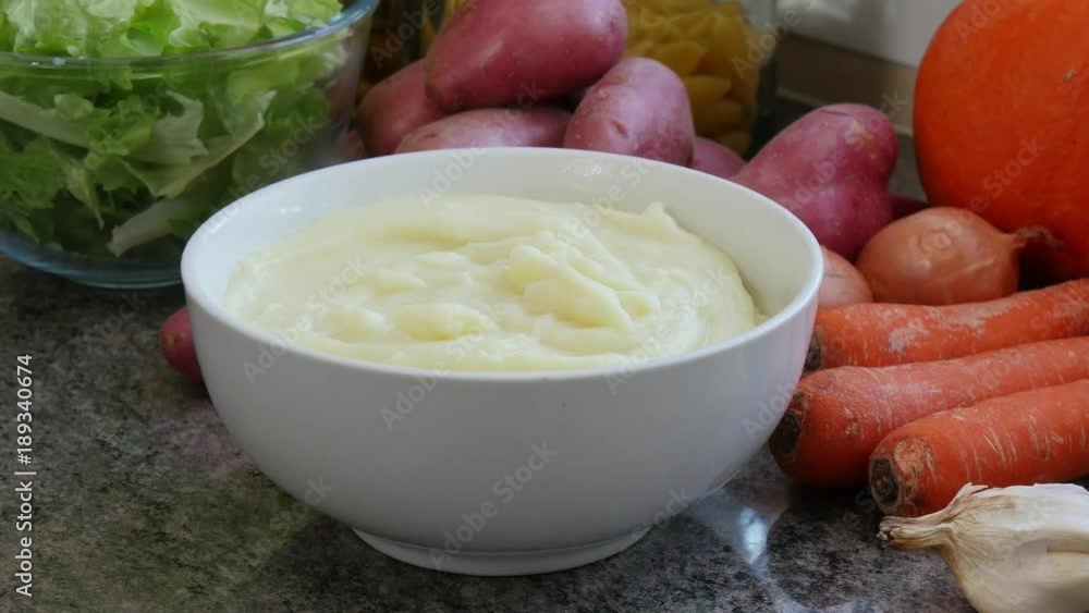 bowl of good hot mashed potatoes in the kitchen bowl of good hot mashed potatoes in the kitchen