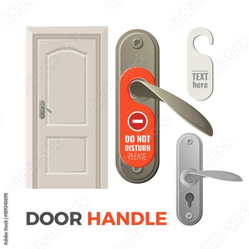 Door handles with do not disturb sign and entrance photo