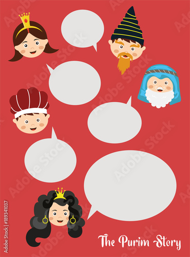 Happy Purim. the story of Purim with traditional characters. Jewish holiday. illustration