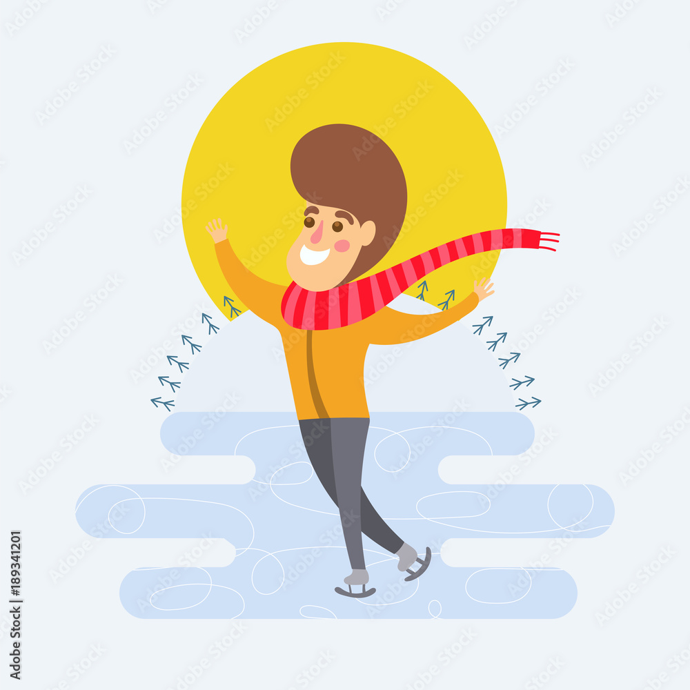 Winter recreation. Cartoon guy skating, vector illustration Winter recreation. Cartoon guy skating, vector illustration