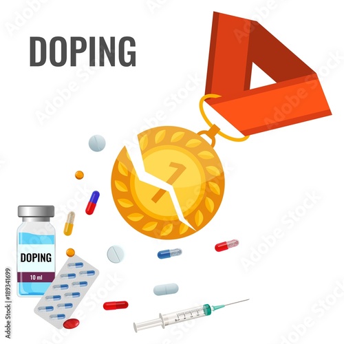 Doping drugs anti-agitative banner with broken gold metal