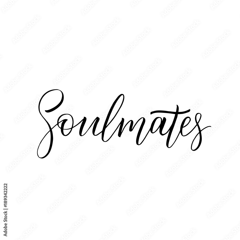 Soulmates - modern brush calligraphy. Isolated on color background.
