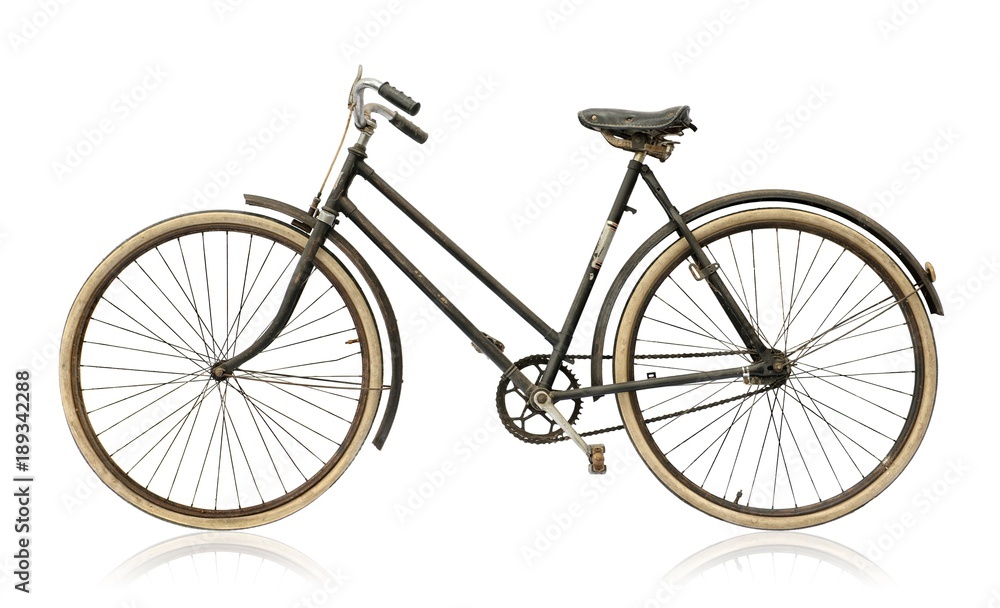 Old women's bike isolated on white background.