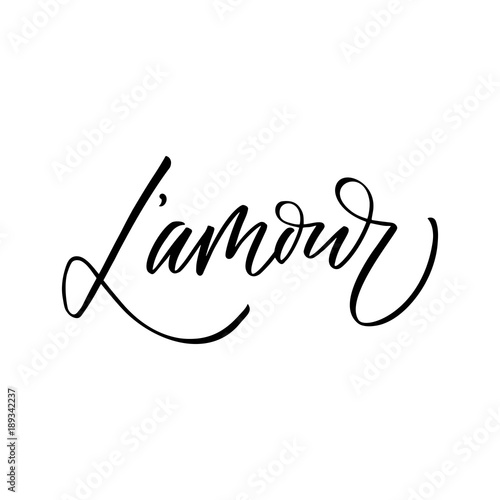 Canvas Print L'amour - love in french- modern brush calligraphy