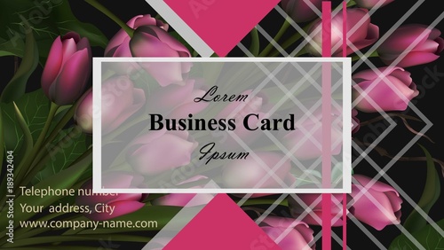 Business card tulip flowers Vector background. Place for text. Floral Templates