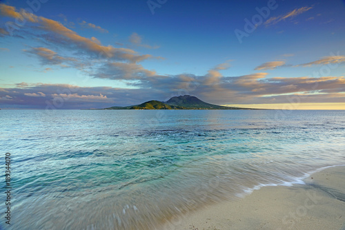 Fototapeta Naklejka Na Ścianę i Meble -  View of the Nevis Peak volcano across the water from St Kitts