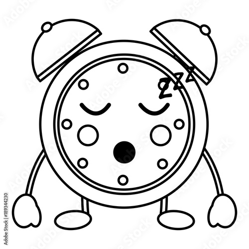 kawaii cartoon sleep clock alarm character vector illustration outline image