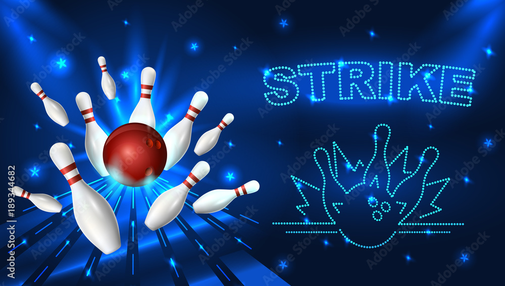 Bowling strike template. Tv size banner. Vector clip art illustration