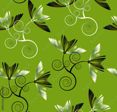 Tapety wzór w stylu vintage z kwiatami wiciokrzewu w kolorze zielonym