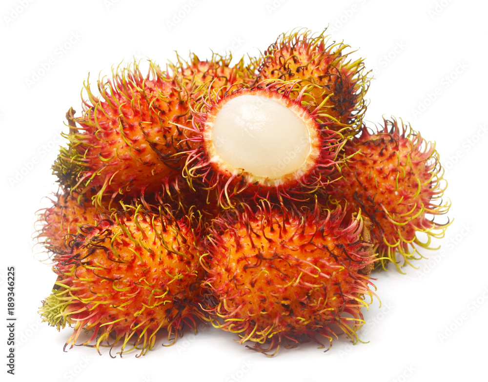 Tropical fruit, rambutan on white background Tropical fruit, rambutan on white background
