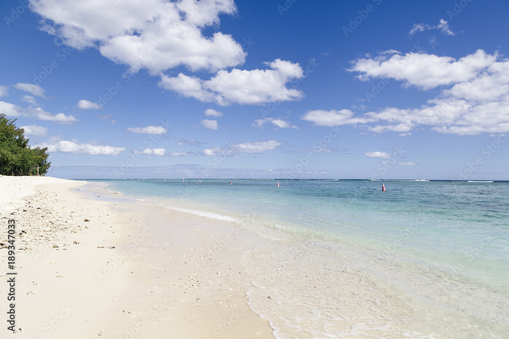 Crystal clear beach of Mauritius Island in summer