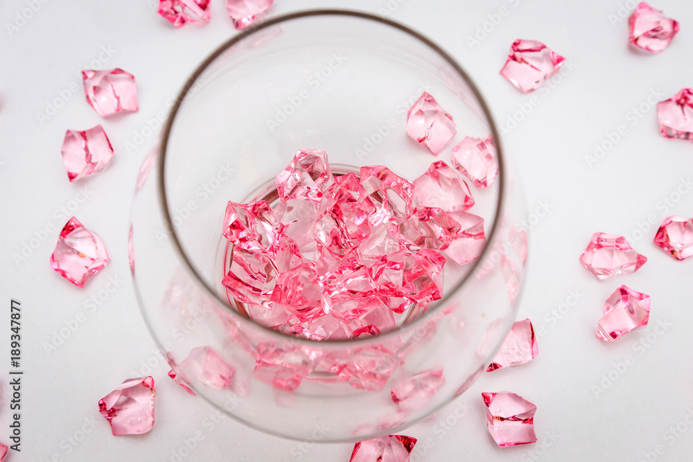 Pink jewelry in glass decorative Pink jewelry in glass decorative
