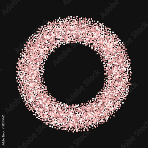Pink gold glitter. Bagel frame with pink gold glitter on black background. Admirable Vector illustration.