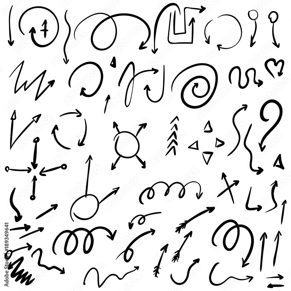 Arrow doodles vector. A set of simple sketches of arrows. Up, down, left, right ones. The effect of a pencil sketch isolated on white background.. Vector eps 10. Arrow doodles vector. A set of simple sketches of arrows. Up, down, left, right ones. The effect of a pencil sketch isolated on white background.. Vector eps 10.