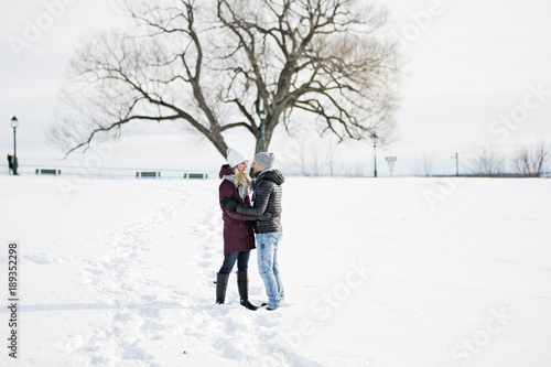 Young couple outside in winter