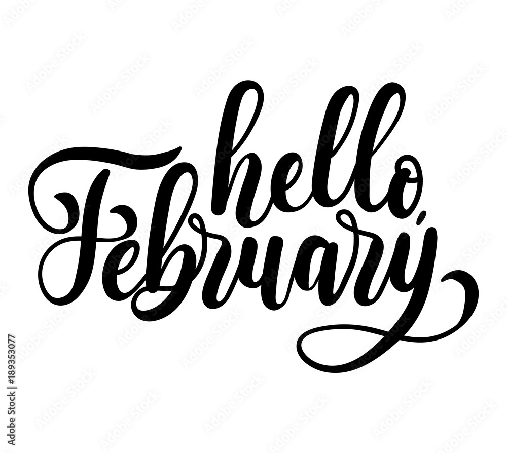 Hello february lettering card with snowlakes. Hand drawn inspirational winter quote with doodles. Winter greeting card. Motivational print for invitation cards, brochures, poster, t-shirts, mugs. Hello february lettering card with snowlakes. Hand drawn inspirational winter quote with doodles. Winter greeting card. Motivational print for invitation cards, brochures, poster, t-shirts, mugs.