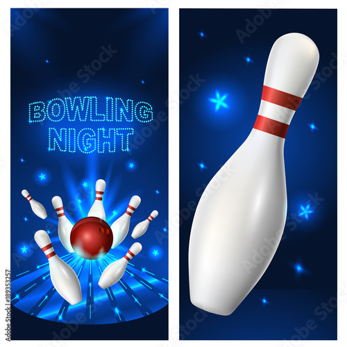 Bowling night flyer template. Vector clip art illustration.