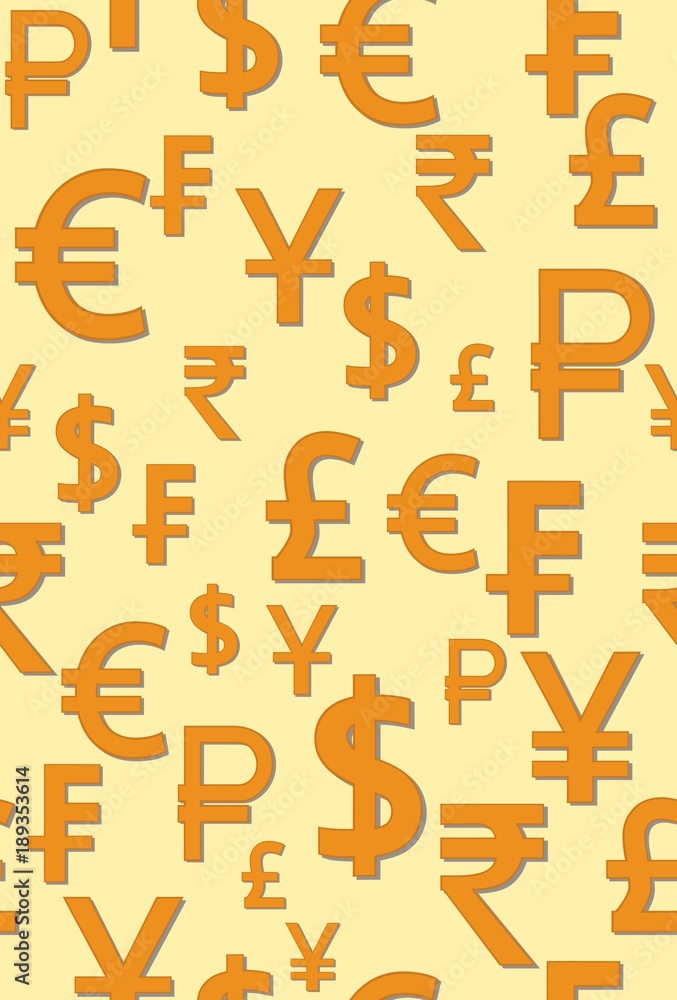 Seamless pattern with the image of the world money signs. Vector illustration. Seamless pattern with the image of the world money signs. Vector illustration.