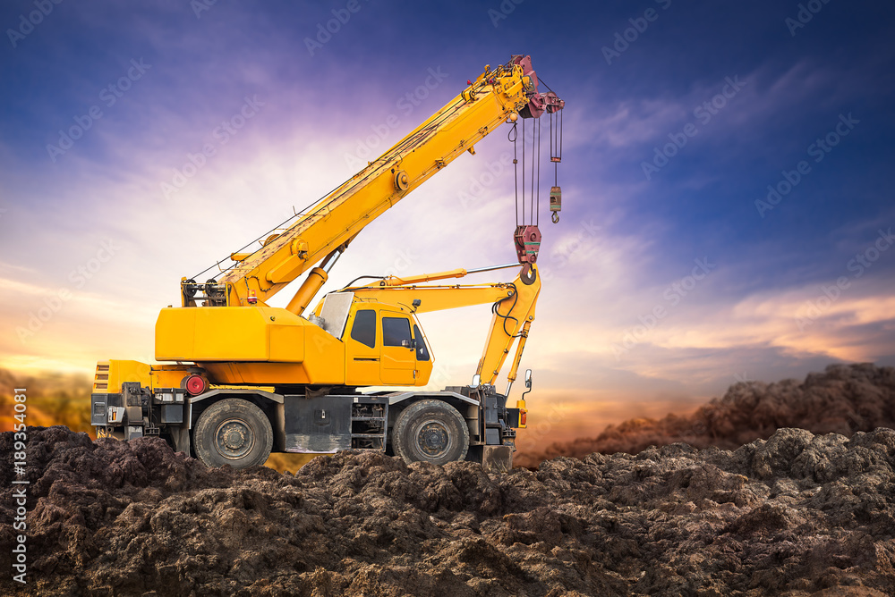 Auto crane on sunset Auto crane on sunset