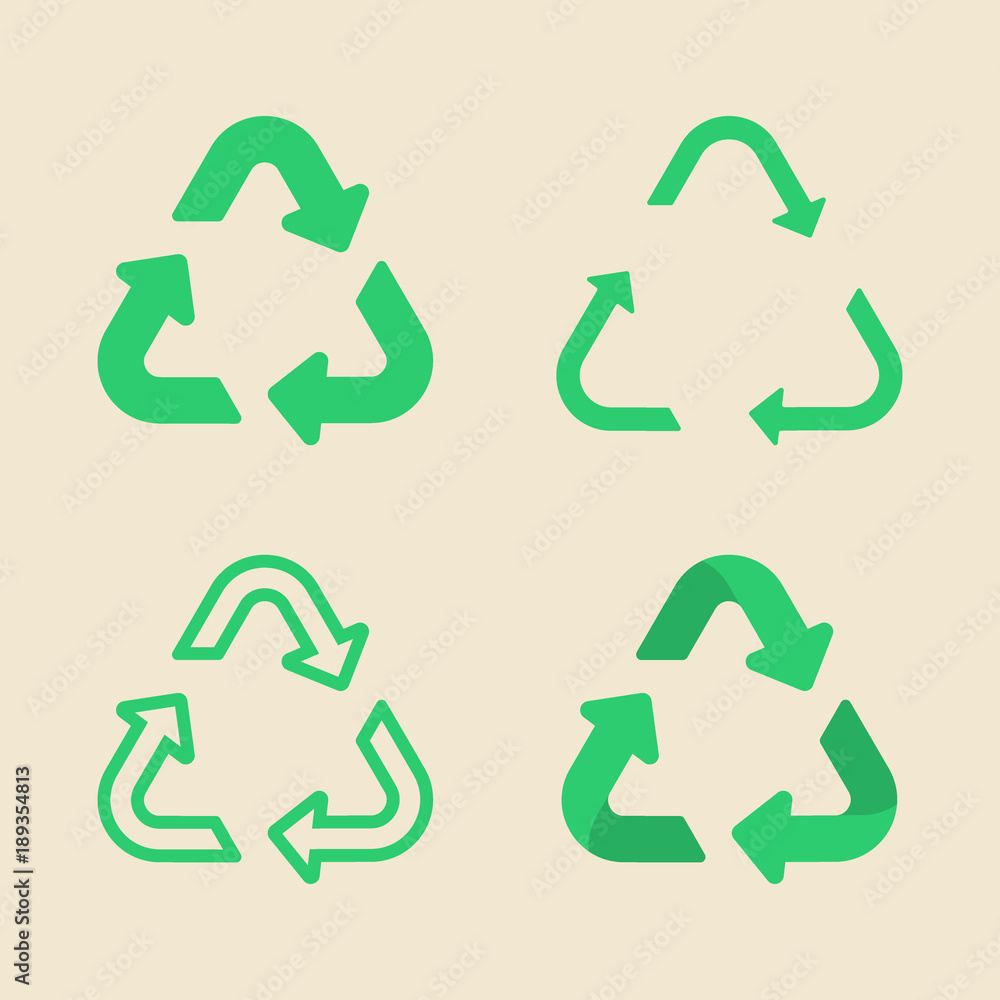 Fototapeta premium Universal recycling symbol flat icon set