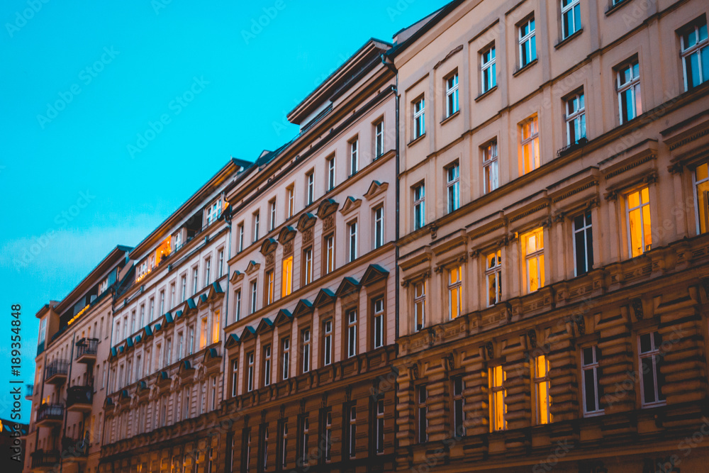 brown apartments from exterior view in the night