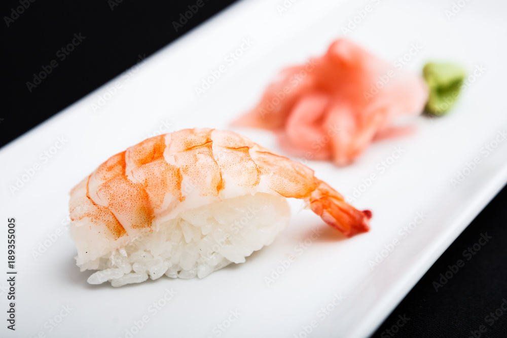 Shrimp sushi served on a plate Shrimp sushi served on a plate