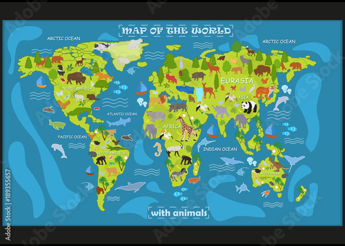 Vector map of animals on a black background