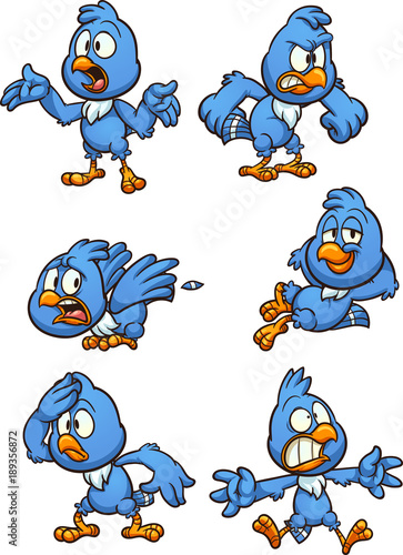 Blue cartoon bird. Vector clip art illustration with simple gradients. Each on a separate layer. 