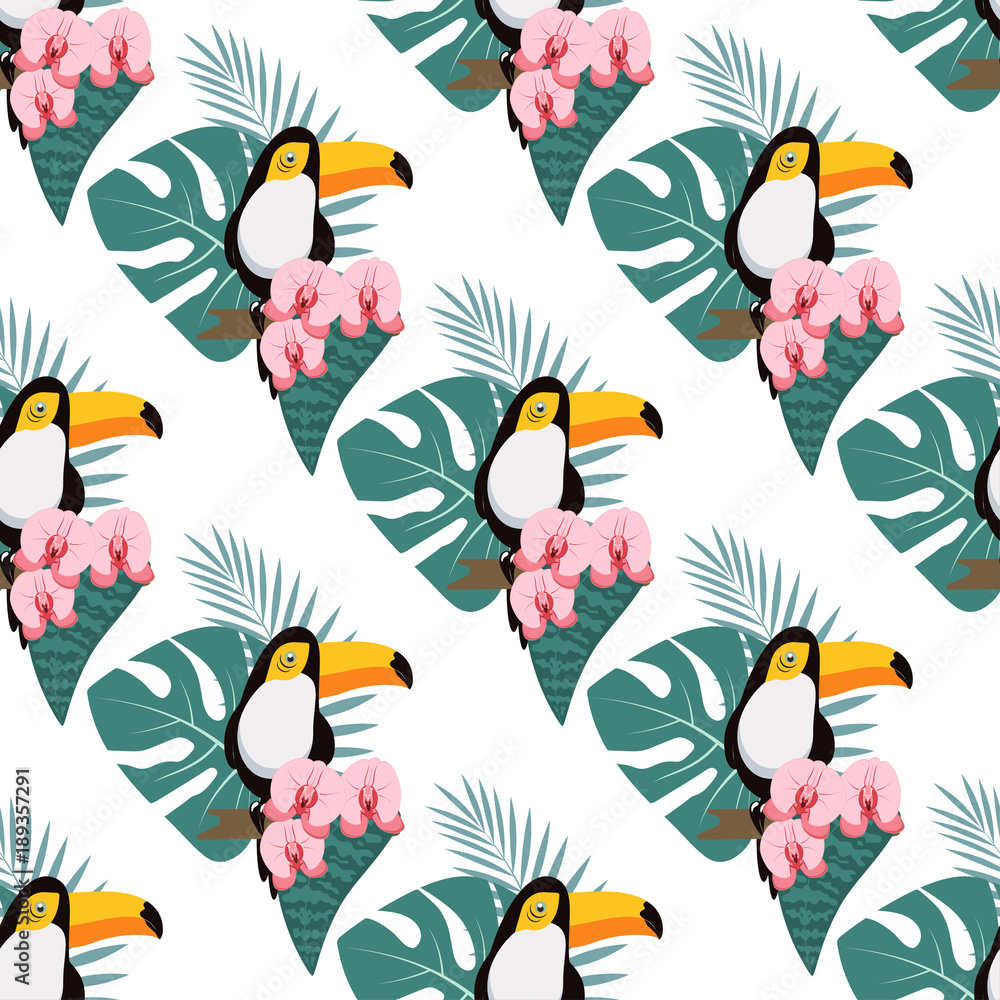 Obraz premium pattern with toukan and orchid