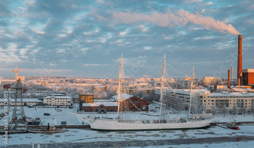 frozen river Aura in Turku, Finland