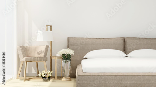 Bedroom and Living area on sunshine day for artwork room in apartment or hotel - Interior simple design - 3D Rendering