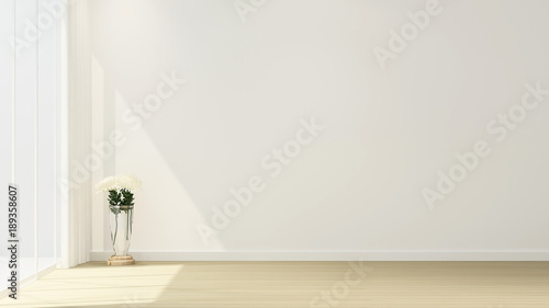 White flower in empty room on sunshine day artwork room for rent or other room - Interior simple design - 3D Rendering