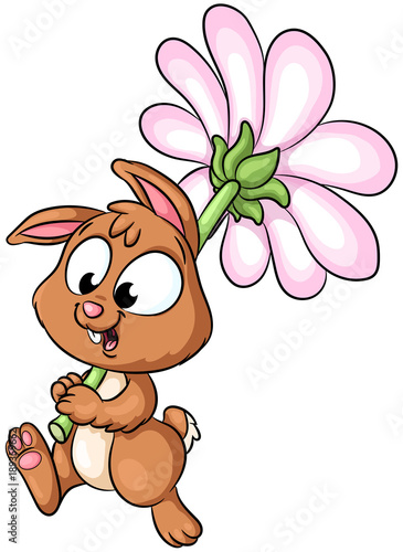 Niedlicher Osterhase mit großer Blume - Vektor-Illustration