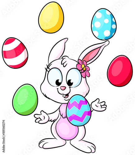 Niedlicher jonglierender Osterhase - Vektor-Illustration