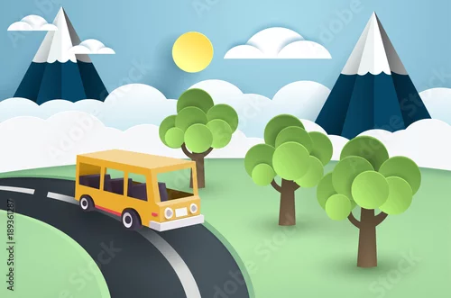 Obraz Podróż autobusem. Motyw wiosny natury.