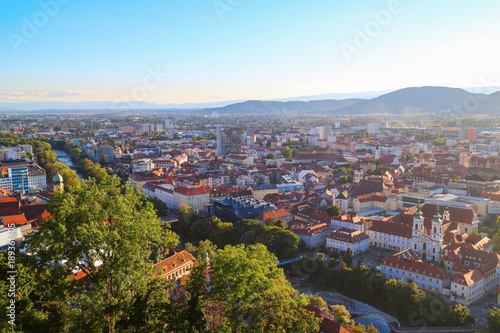 Aerial cityscape view of Graz city center at Austria, Europe