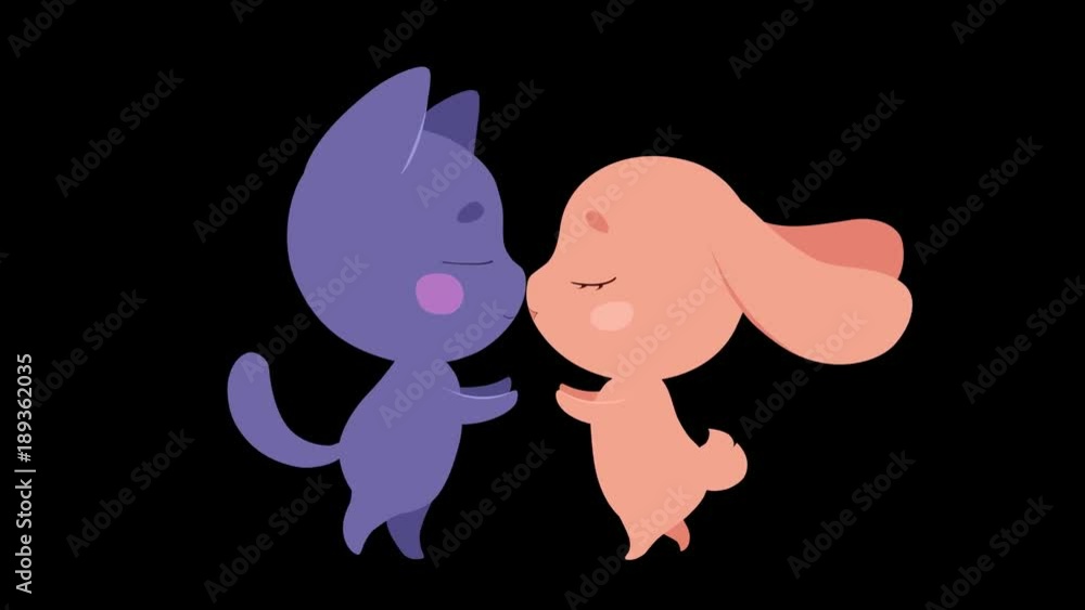 Kiss the cartoon characters. Valentine's Day. Animated cartoon animals on a transparent background. Video with alpha channel.
Kiss the cartoon characters. Valentine's Day. Animated cartoon animals on a transparent background. Video with alpha channel.