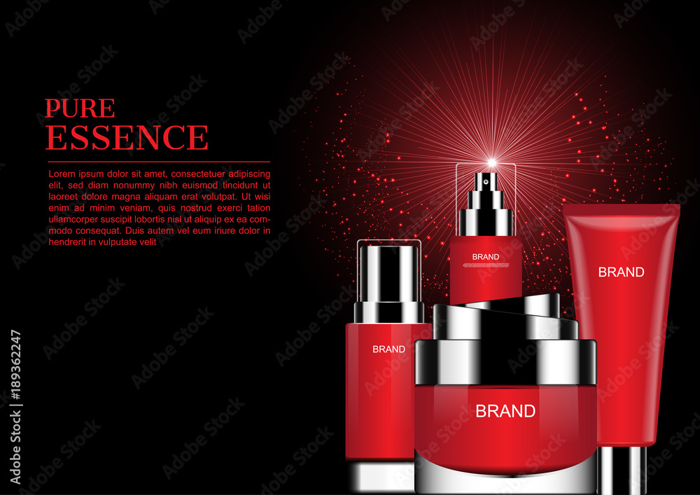 Cream and serum with shining light and small bubble light on dark background