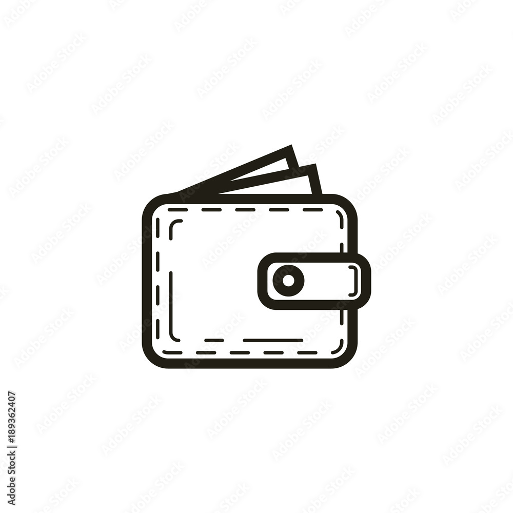 black and white linear icon of the purse with sticking out bills black and white linear icon of the purse with sticking out bills