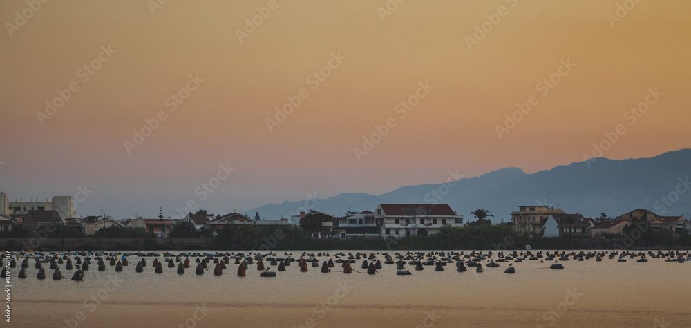 Naklejka premium Lake Ganzirri at sunset - Messina (Sicily)