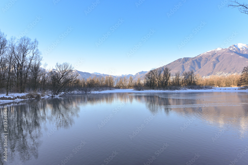 Panorama del lago in inverno