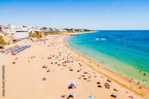 Beautiful sandy Albufeira beach on the Algarve, Portugal photo