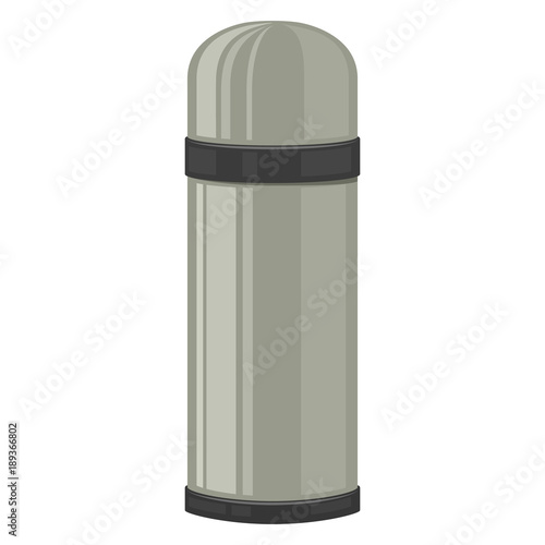 Thermos for camping tourism, cartoon illustration of travel equipment. Vector
