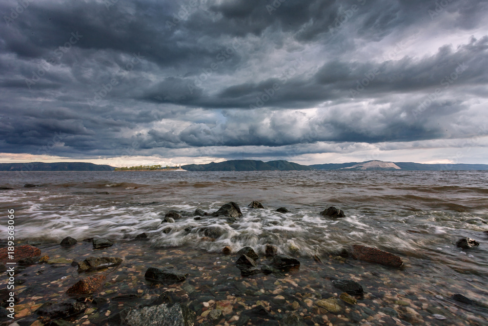 Autumn sea storm with splashes