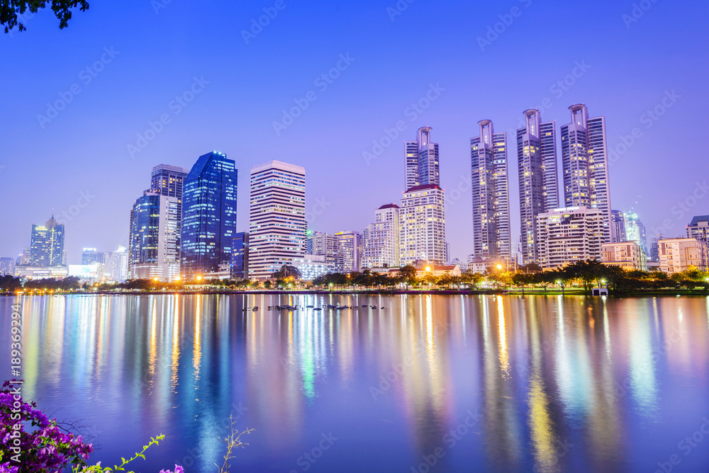 Bangkok skyline. Located in Benjakiti Park, Bangkok, Thailand.