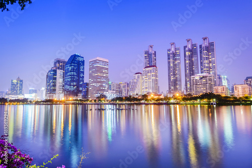 Bangkok skyline. Located in Benjakiti Park  Bangkok  Thailand.