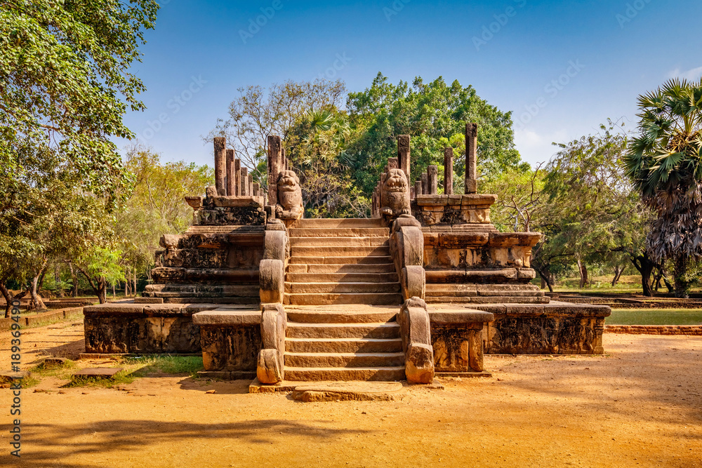 The stairs to the Audience Hall, Ancient ruins Sri Lanka, Unesco ancient city Polonnaruwa, Sri Lanka