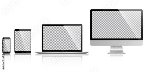 Realistic set of monitor, laptop, tablet, smartphone - Stock Vector