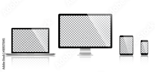 Realistic set of monitor, laptop, tablet, smartphone - Stock Vector